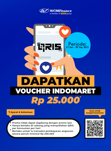 Bayar angsuran WOM Finance dengan QRIS dan dapatkan voucher Indomaret senilai 25.000.